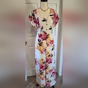 Iz Byer White and Pink Floral Maxi Dress